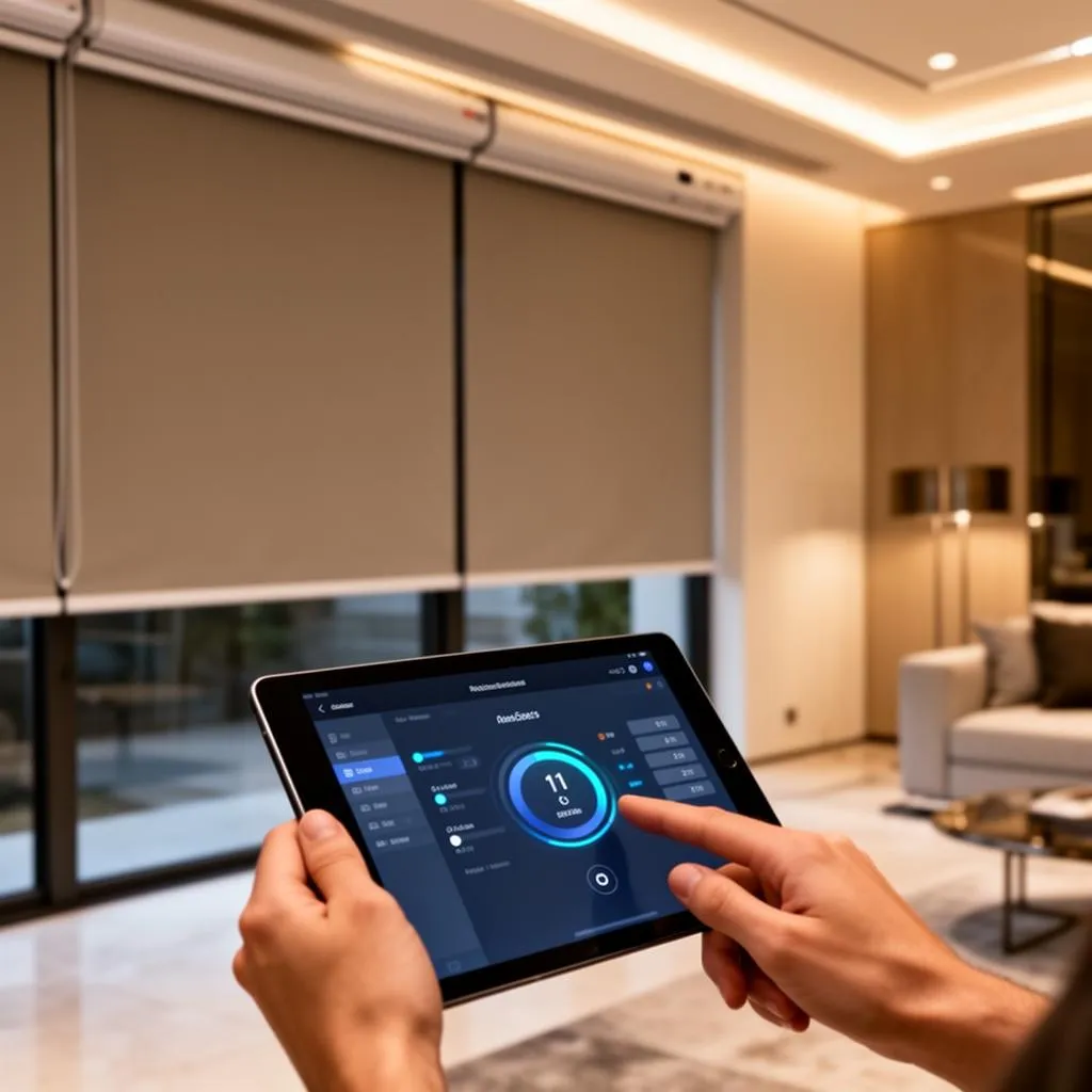 Smart home automation controlling motorized window shades via tablet